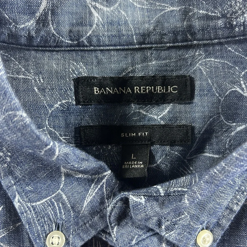 Banana Republic Mens Large Blue Cotton Floral Button Down Slim Fit Long Sleeve